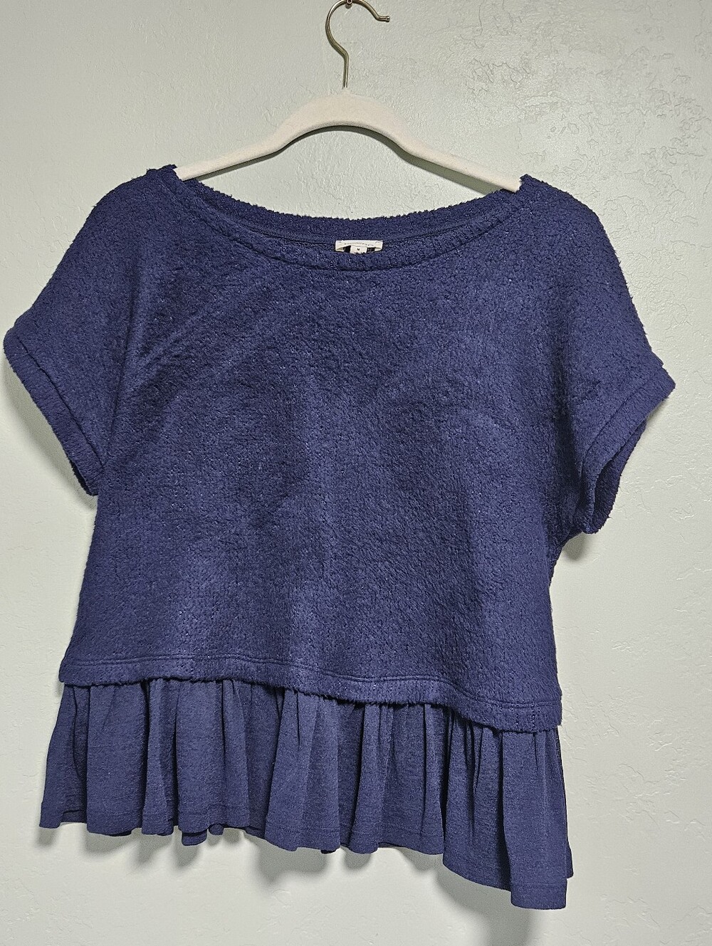 Pilcro Navy Blue Short Sleeve Ruffle-Hem Tunic